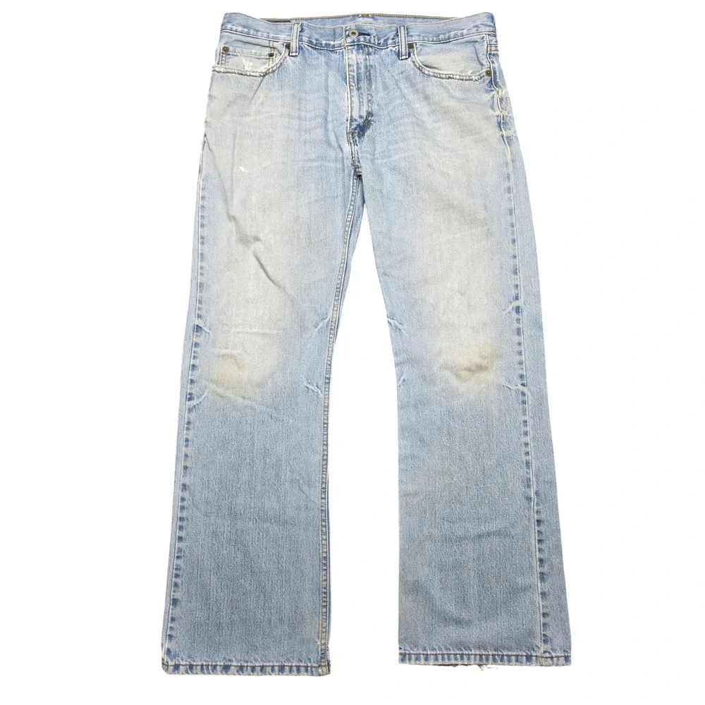 Levi's 527 Boot Cut Jeans Light Blue Mens 36x32 Slim Fit Distressed Denim Faded